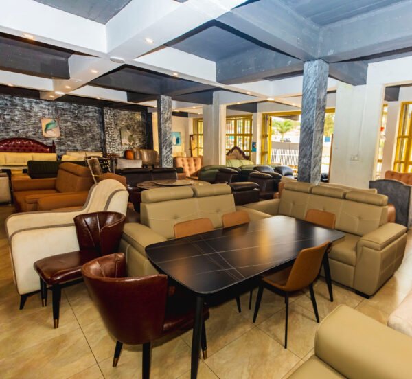 Elegant Rectangular Stone Table & Leather Dining Furniture