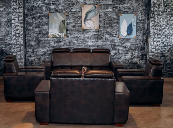 Premium Black Leather and Timber Couch
