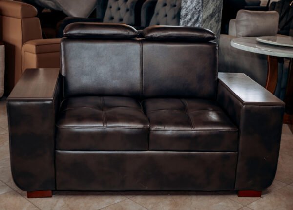 Premium Black Leather and Timber Couch