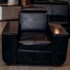 Premium Black Leather and Timber Couch