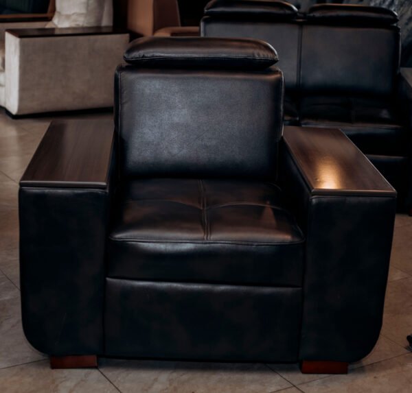 Premium Black Leather and Timber Couch