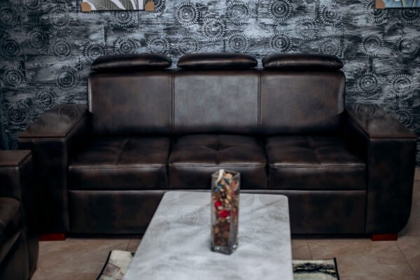 Premium Black Leather and Timber Couch