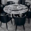 Rounded Stone Table with Premium Leather Chairs