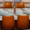 Elegant Rectangular Stone Table & Leather Dining Furniture
